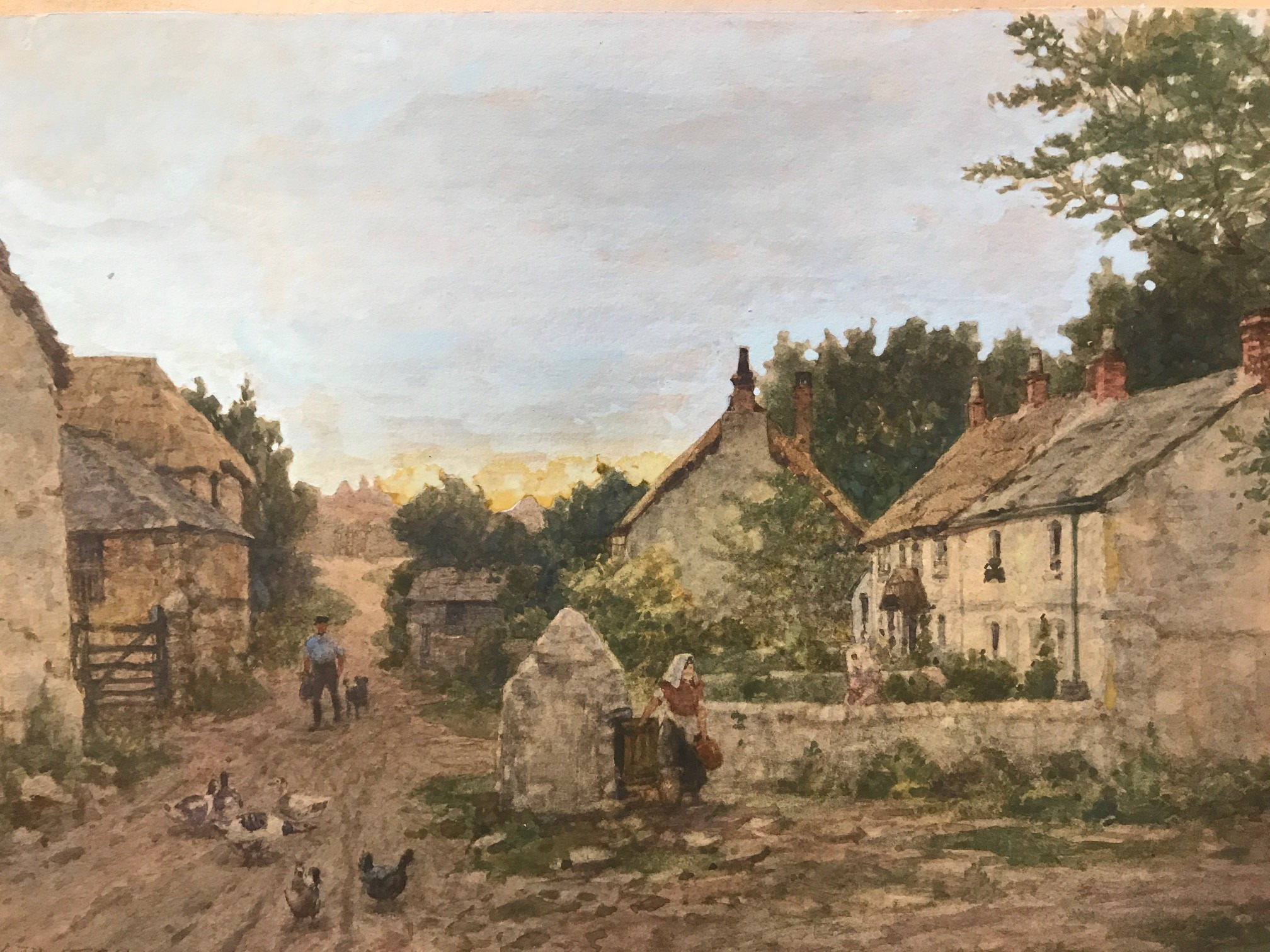 Sunset over village