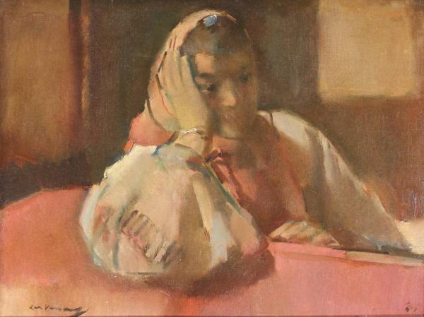 Portret van een Russische balletdanseres met hoofddoek