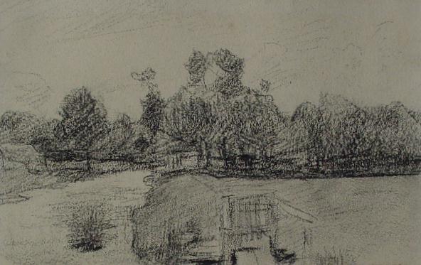 Schetsboekblad met landschaptekening 1
