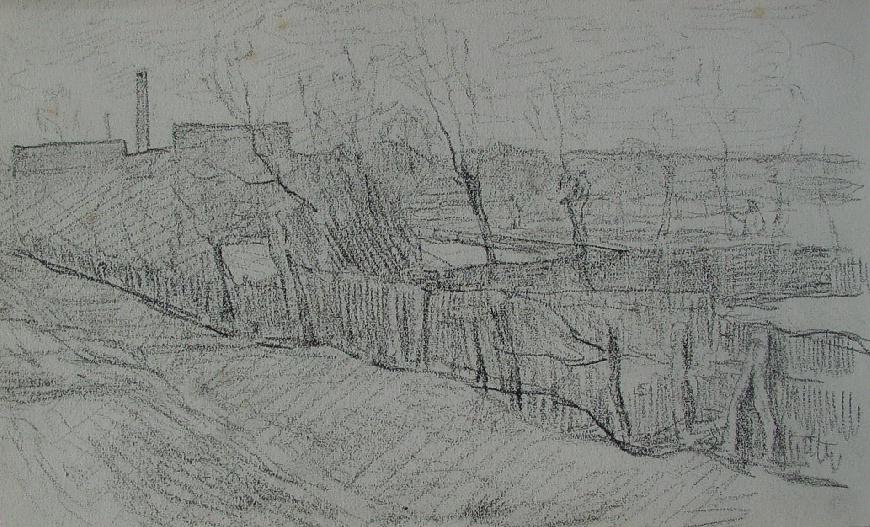Schetsboekblad met landschaptekening 3