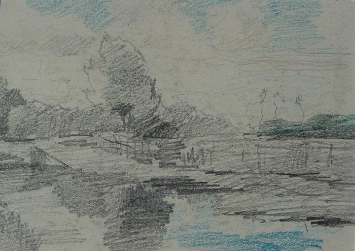 Schetsboekblad met landschaptekening 5