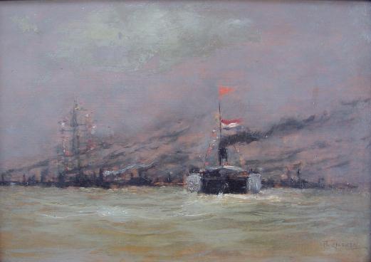Aankomst der Koningin voor Rotterdam op de salonboot van Fop Smit(Mei 1891)